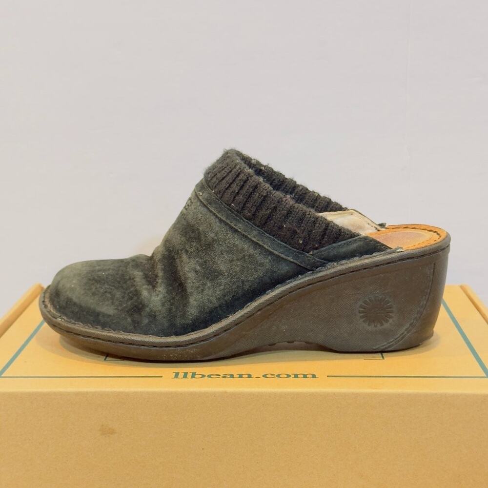 UGG Gaile Womens 7.5 Suede Wool Lined Wedges Slip On Clogs Slippers Shoes Black